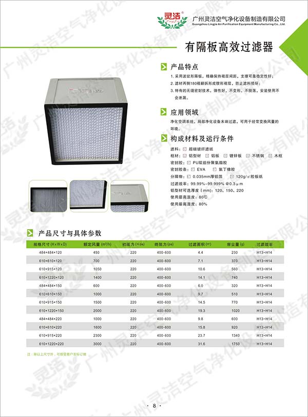 有隔板高效過濾器說明 有隔板高效過濾器說明